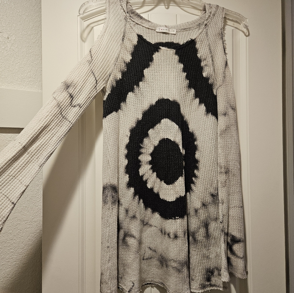 Tie-Dye Women's Hooded cold shoulder Tunic